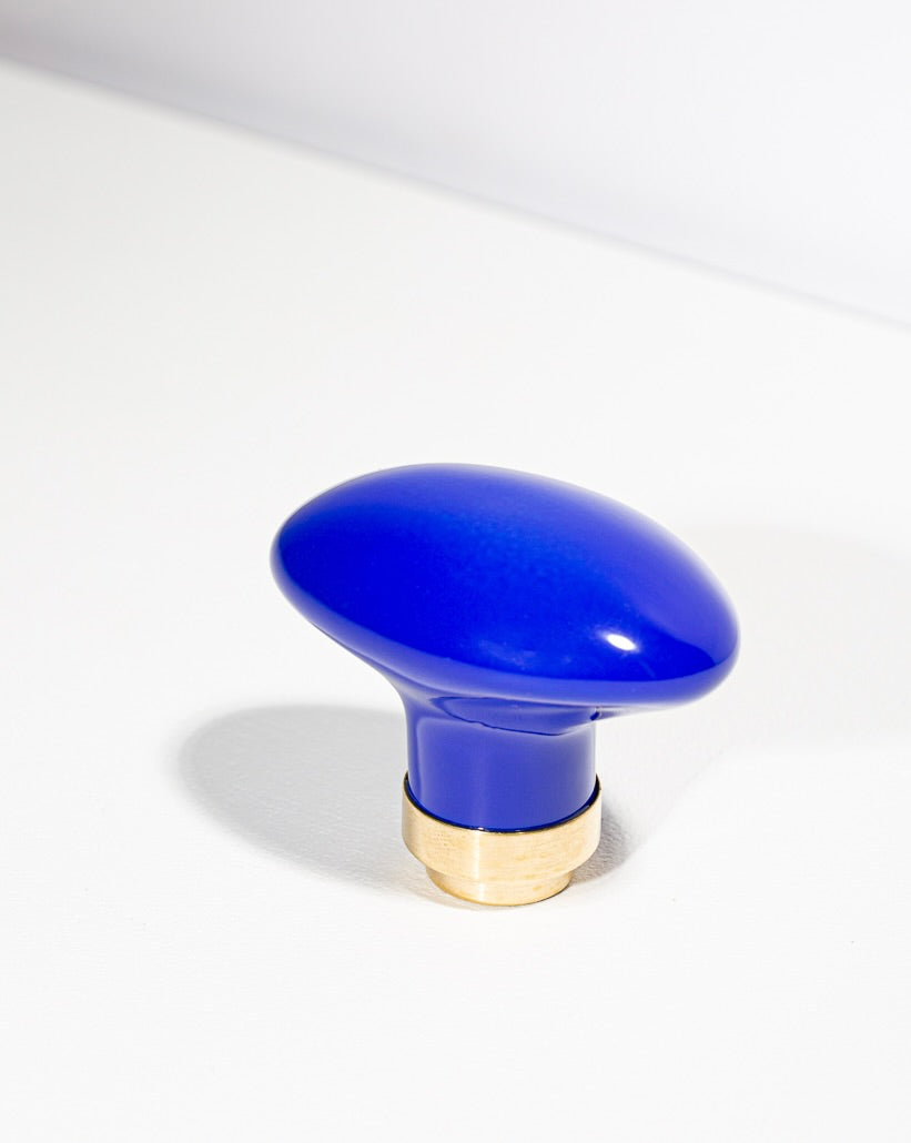 Bouton de porte en porcelaine bleu vif