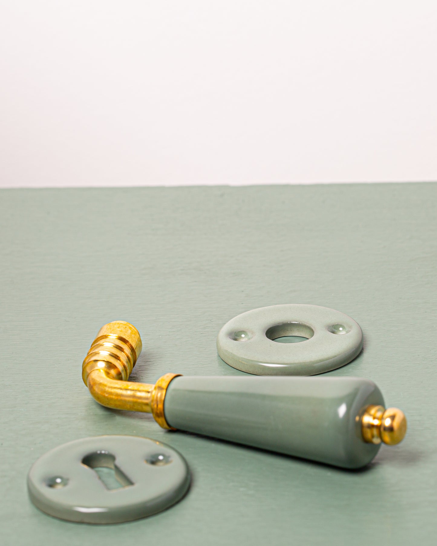 Rosace poignée Déco en porcelaine Vert Kaki