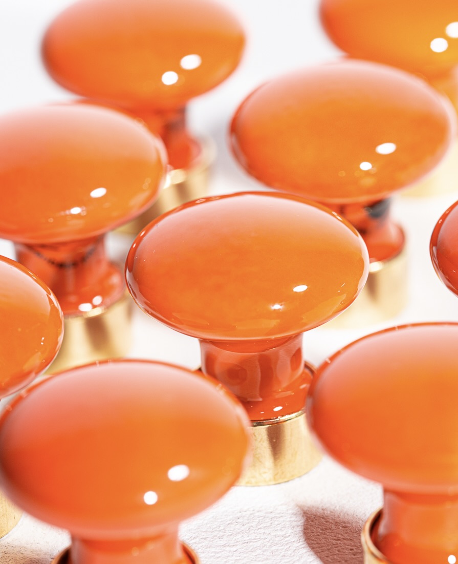 Bouton de meuble en porcelaine Joy orange