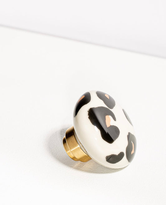 Bouton de porte rond en porcelaine léopard