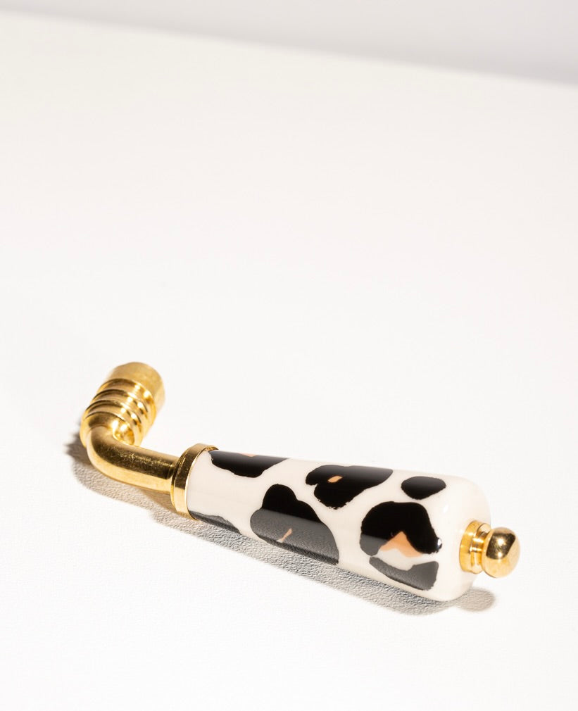 Ensemble mix poignée léopard et rosaces en porcelaineJoy Jaune