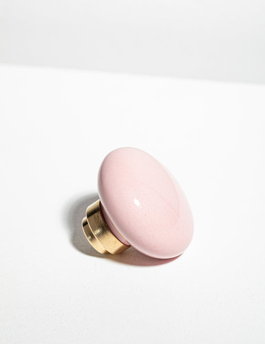 Bouton de porte rond en porcelaine vieux rose