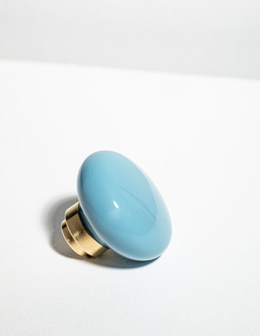 Bouton de porte rond en porcelaine bleu spa