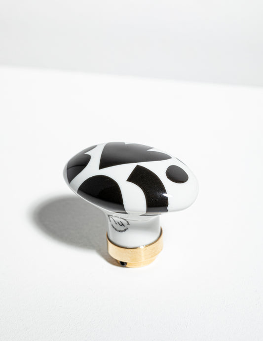 Bouton de porte ovale en porcelaine Collage Noir