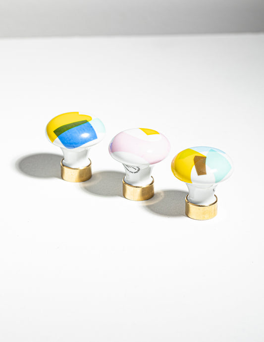 Bouton de meuble en porcelaine Collage Couleurs