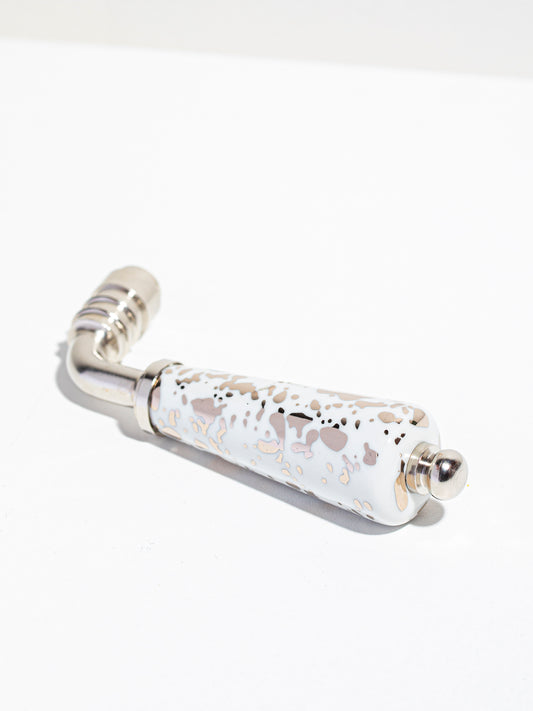 Poignée de porte béquille en porcelaine Meta Averse Platine et Or